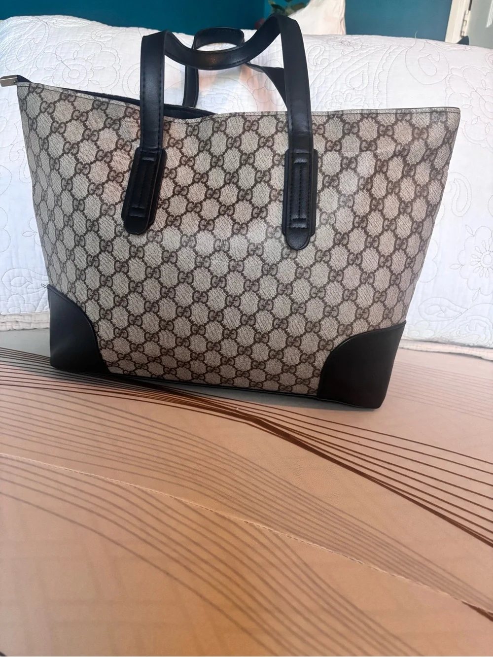 Inspired,Gucci Brown GG Canvas Duffel with Dark Brown Leather Trim